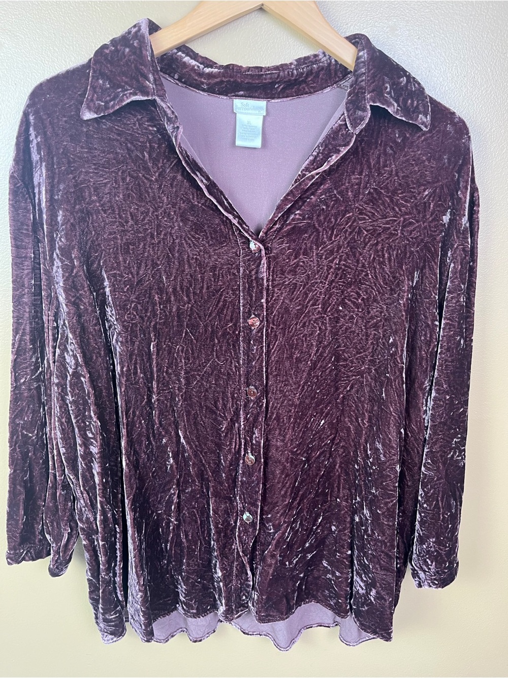 Soft Surroundings Silk Purple Button Up Shirt Women's XL